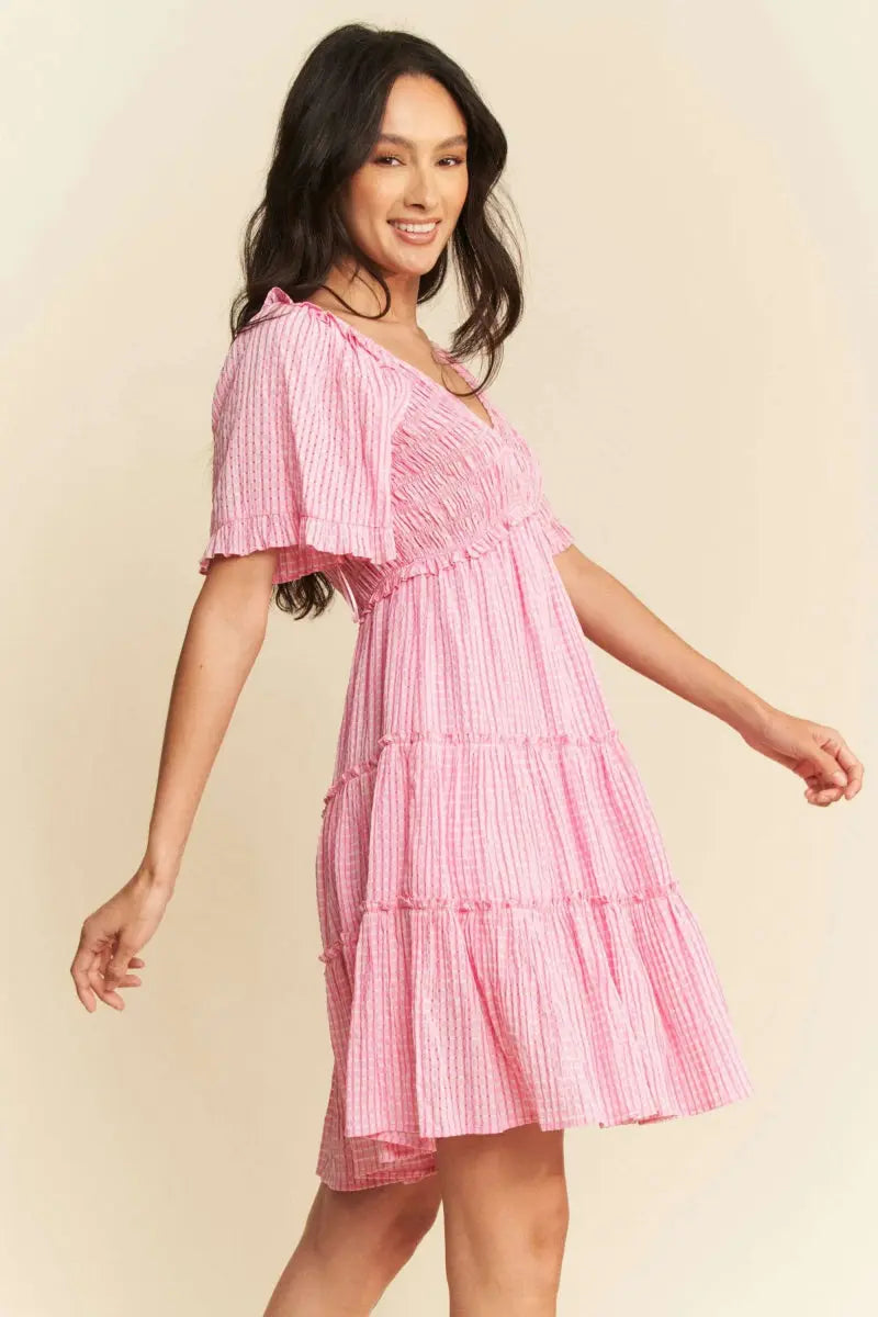 Davi & Dani Jacquard Checker Smocking Tiered Dress For Women - Love Salve